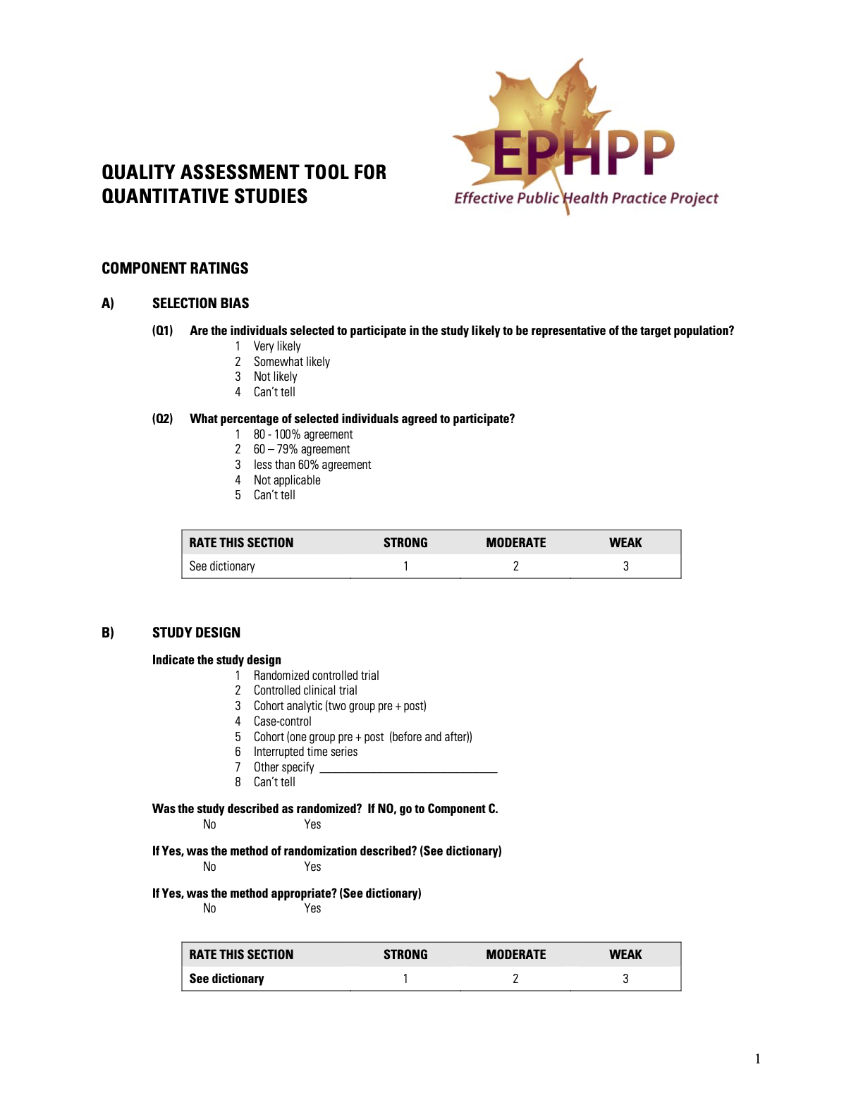 Quality Assessment Tool for Quantitative Studies