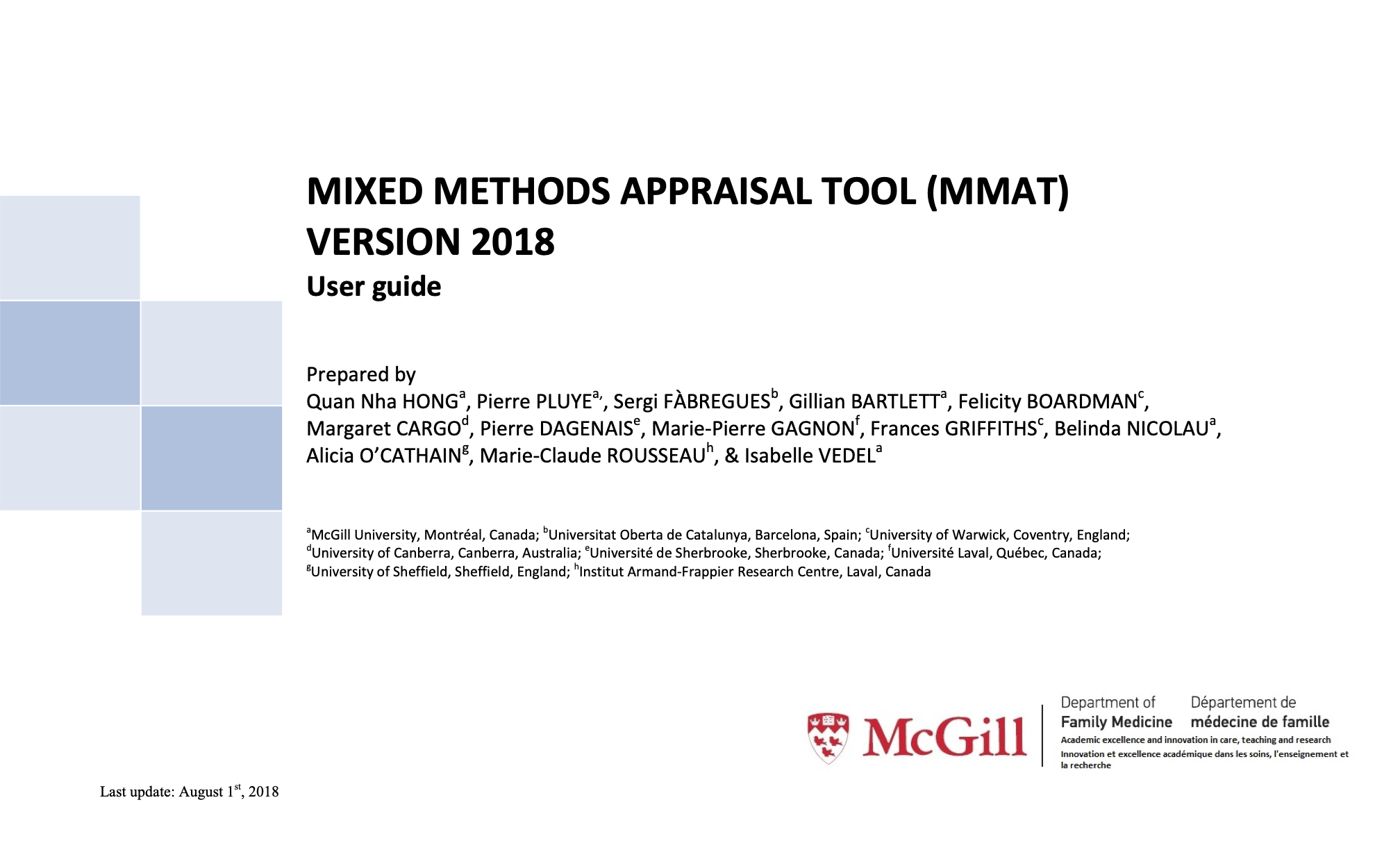 Mixed Methods Appraisal Tool (MMAT) Version 2018 User Guide