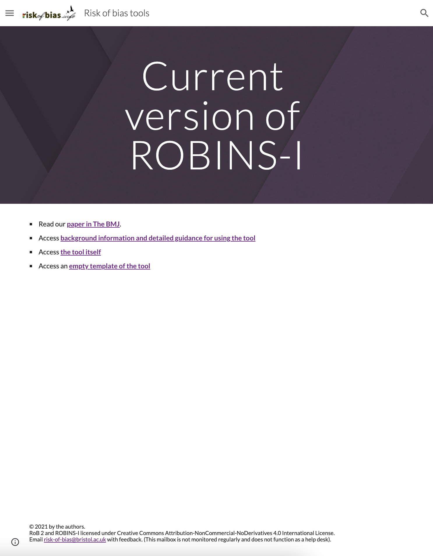 Risk of Bias in Non-randomized Studies of Interventions (ROBINS-I Tool)