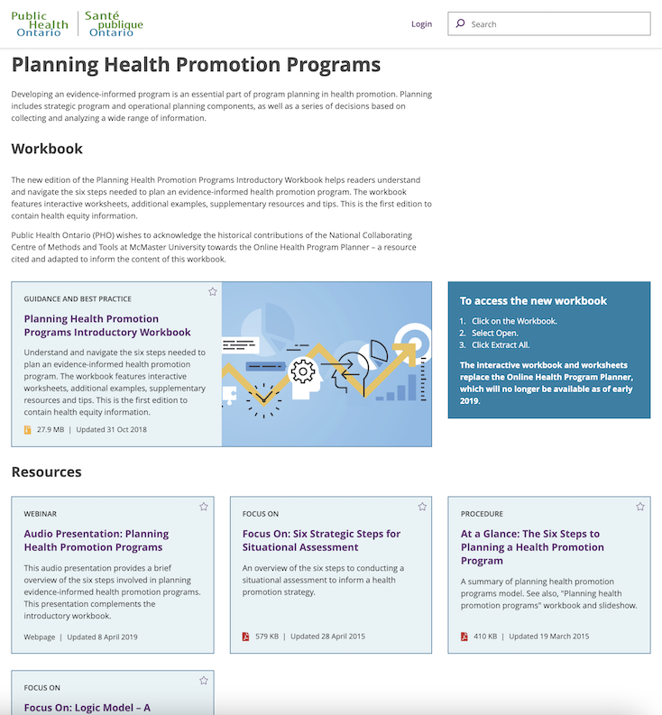 Planning Health Promotion Programs Introductory Workbook