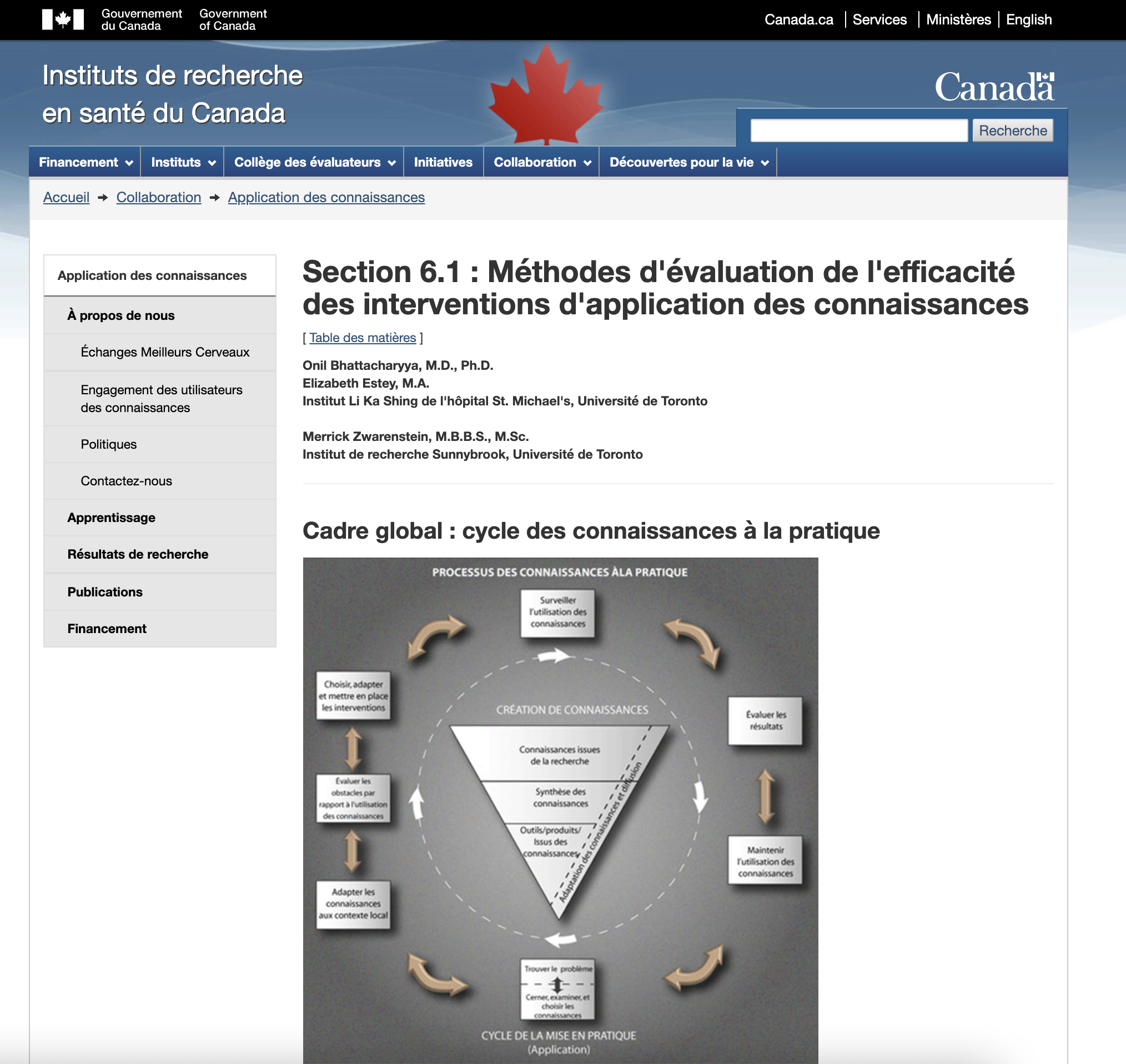 Méthodes d'évaluation de l'efficacité des interventions d'application des connaissances