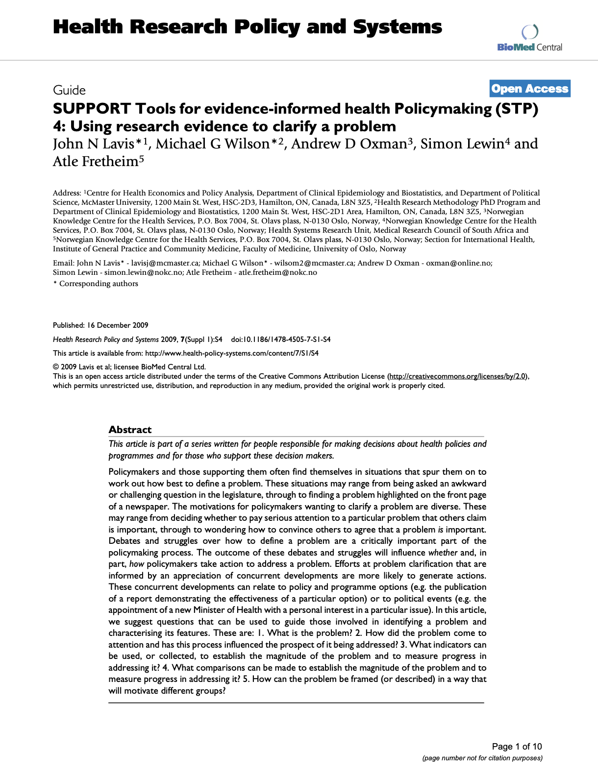 SUPPORT Tools for Evidence-Informed Health Policymaking (STP) 4: Using Research Evidence to Clarify a Problem