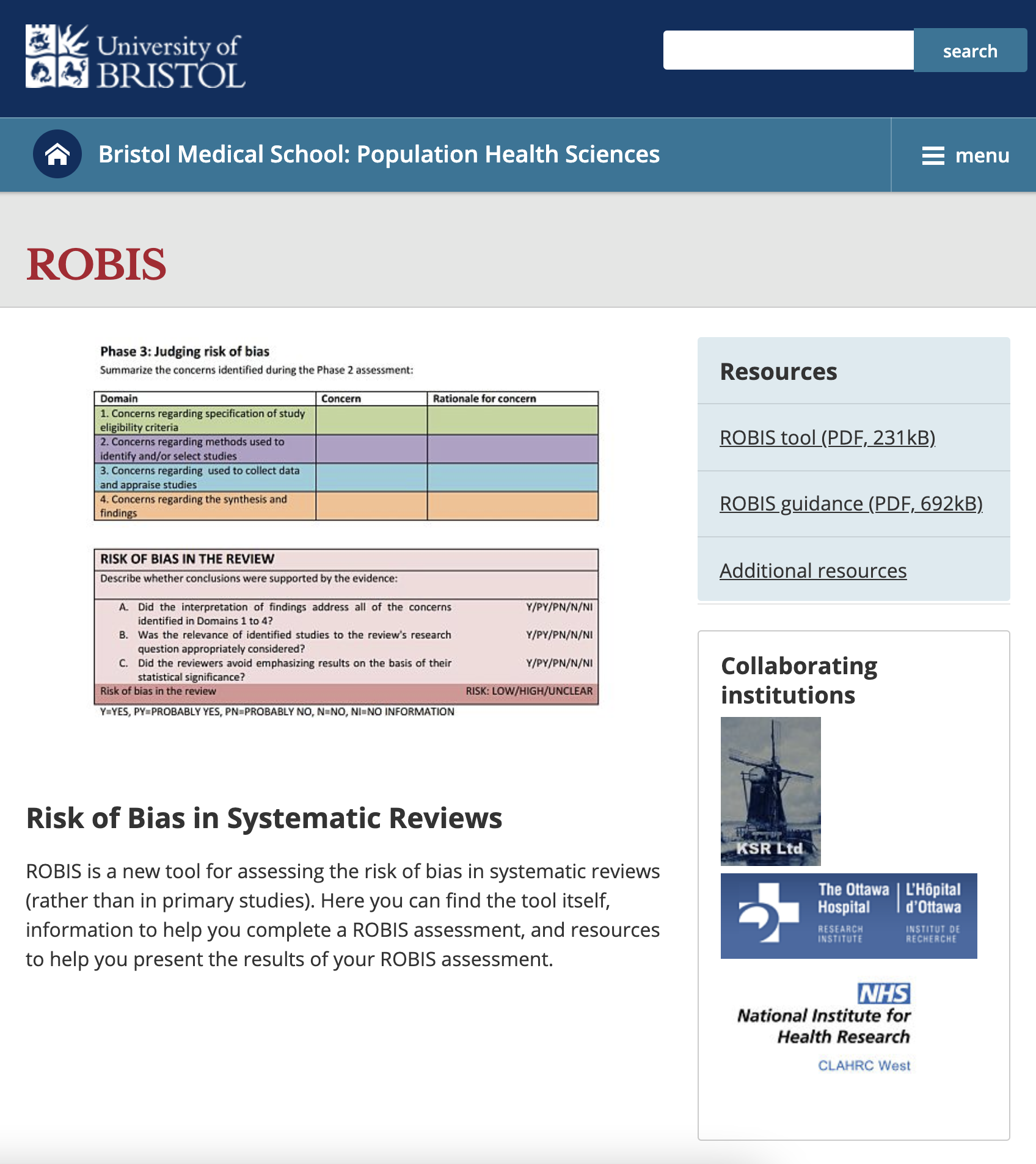 A Risk of Bias Assessment Tool for Systematic Reviews (ROBIS)