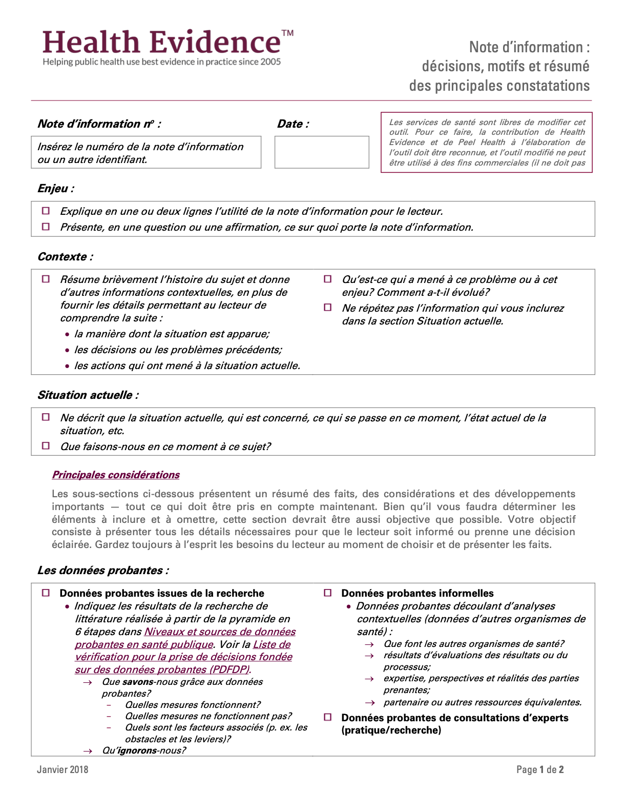 Note d’information : résumé des décisions, du bien-fondé et des constatations clés