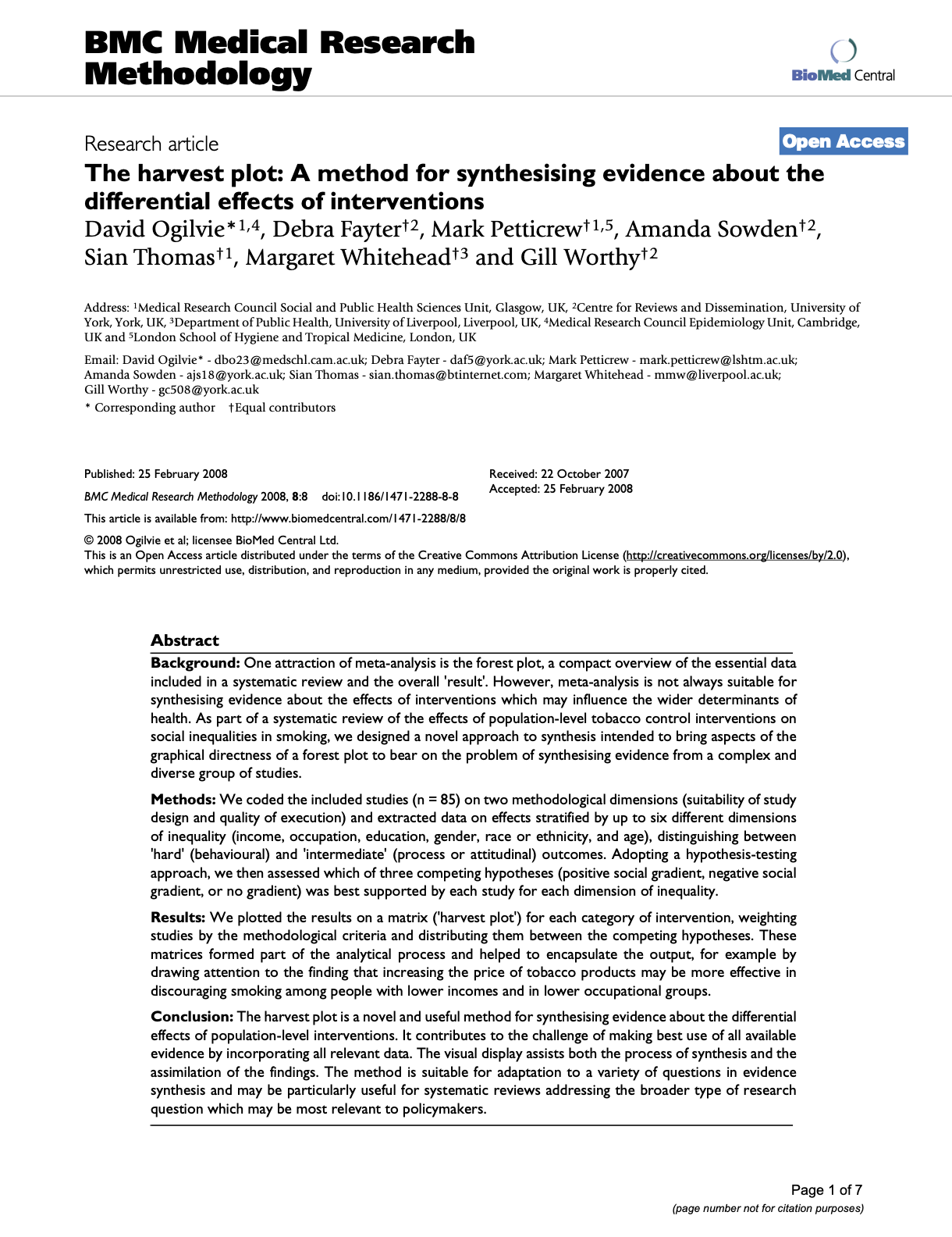 The Harvest Plot: A Method for Synthesizing Evidence About the Differential Effects of Interventions