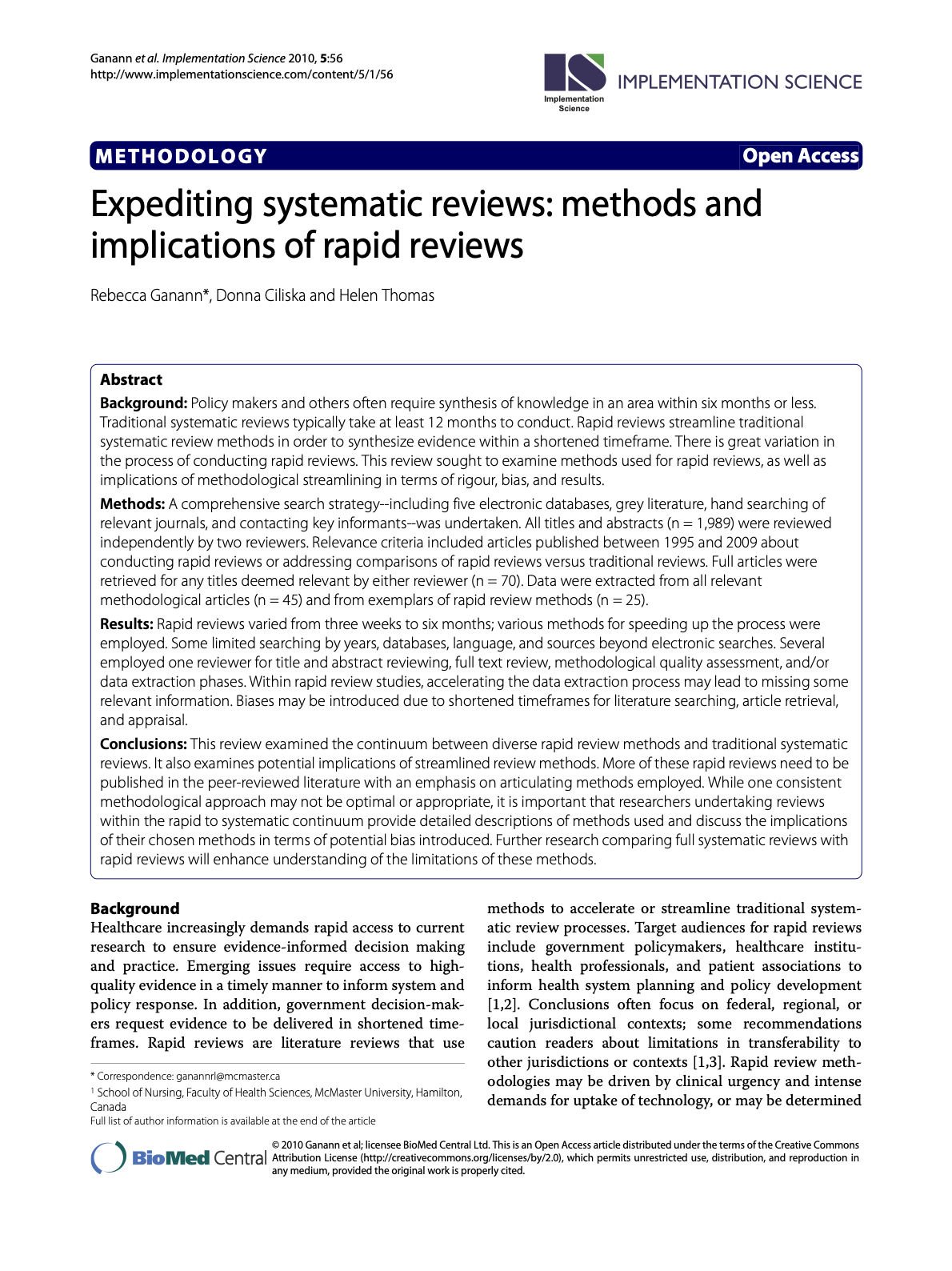 Expediting Systematic Reviews: Methods and Implications of Rapid Reviews