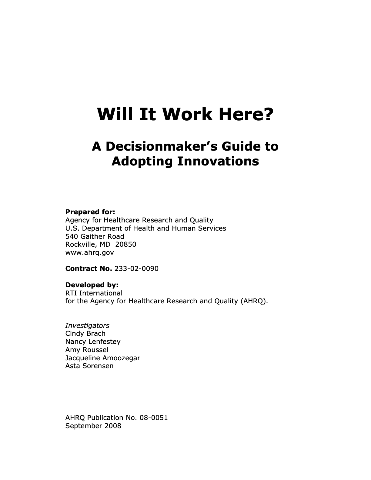 Will It Work Here? A Decisionmaker's Guide to Adopting Innovations