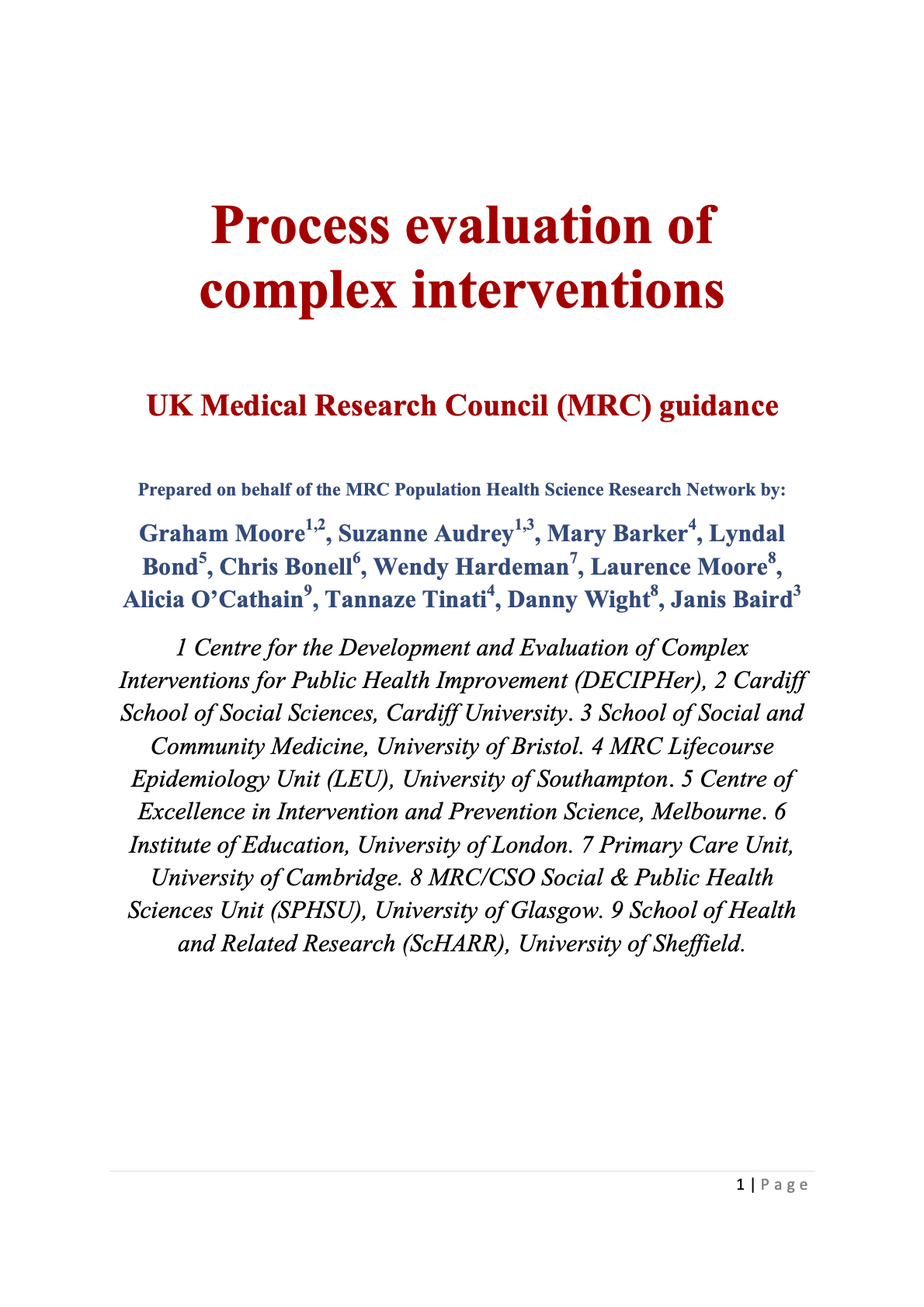 Process Evaluation of Complex Interventions