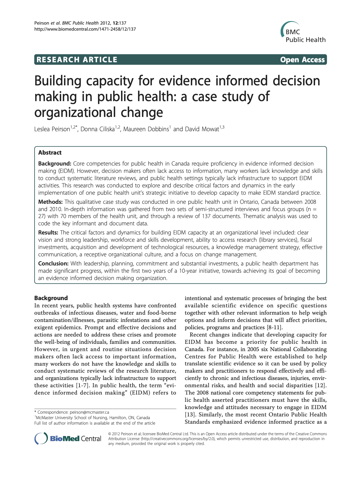Building Capacity for Evidence Informed Decision Making in Public