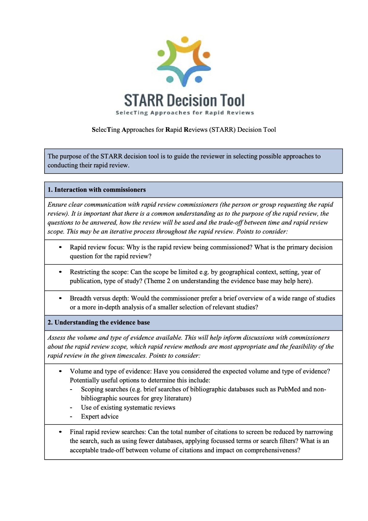 Rapid Review (STARR) Decision Tool