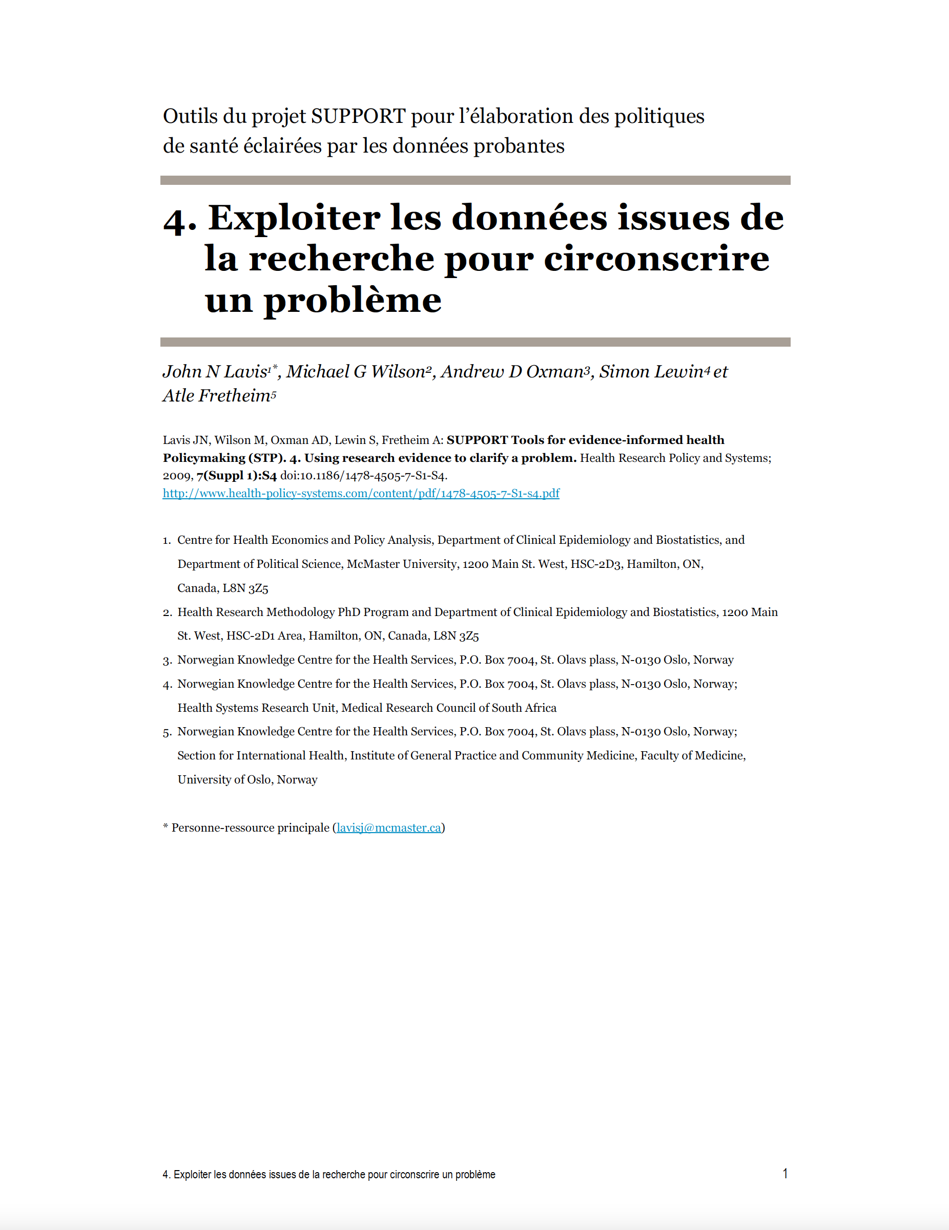 Outils du projet SUPPORT pour l’élaboration des politiques de santé éclairées par les données probantes (STP) 4 : Exploiter les données issues de la recherche pour circonscrire un problème