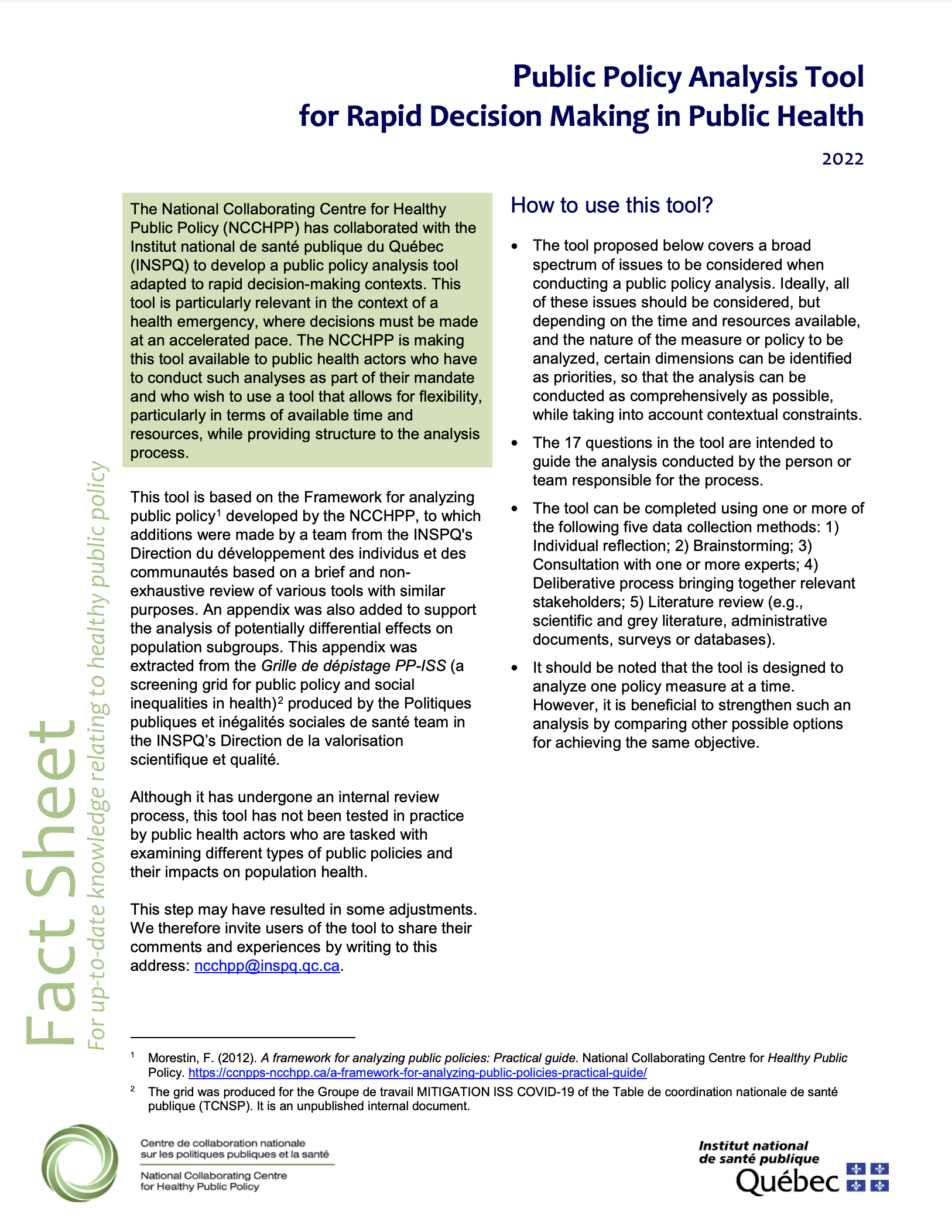 Public Policy Analysis Tool for Rapid Reviews